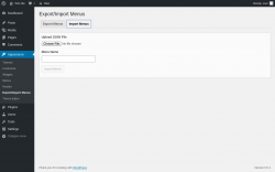 Page screenshot: Appearance &rarr; Export/Import Menus &rarr; Import Menus