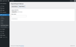 Page screenshot: Appearance &rarr; Export/Import Menus &rarr; Import Menus