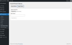 Page screenshot: Appearance &rarr; Export/Import Menus &rarr; Import Menus