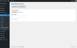 Page screenshot: Appearance &rarr; Export/Import Menus &rarr; Import Menus