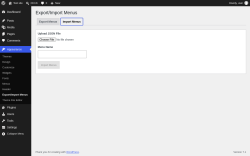 Page screenshot: Appearance &rarr; Export/Import Menus &rarr; Import Menus
