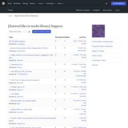 Page screenshot: Settings → External files in Medias Library → Questions? Check our forum