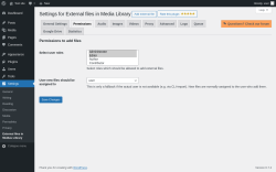 Page screenshot: Settings → External files in Medias Library → Permissions