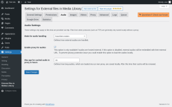 Page screenshot: Settings → External files in Medias Library → Audio