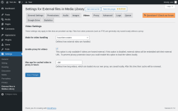 Page screenshot: Settings → External files in Medias Library → Videos