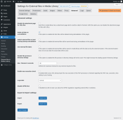 Page screenshot: Settings → External files in Medias Library → Advanced