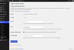 Page screenshot: Settings &rarr; Import / Export articles