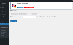 Page screenshot: Falang → Settings → License