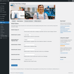 Page screenshot: Settings → Fast Etsy Listings → Default Options