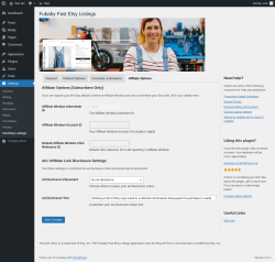 Page screenshot: Settings → Fast Etsy Listings → Affiliate Options