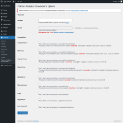Page screenshot: Settings &rarr; Fathom Analytics Conversions