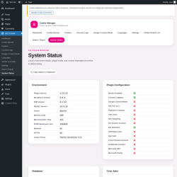 Page screenshot: FAZ Cookie &rarr; System Status