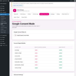 Page screenshot: FAZ Cookie &rarr; Google Consent Mode