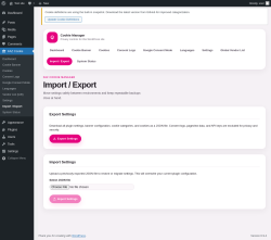 Page screenshot: FAZ Cookie &rarr; Import / Export