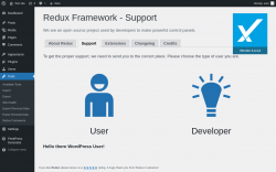 Page screenshot: Tools &rarr; Redux Framework &rarr; 
                    Support                