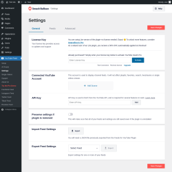 Page screenshot: YouTube Feed &rarr; Settings