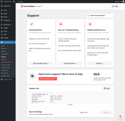 Page screenshot: YouTube Feed &rarr; Support