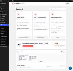 Page screenshot: YouTube Feed &rarr; Support