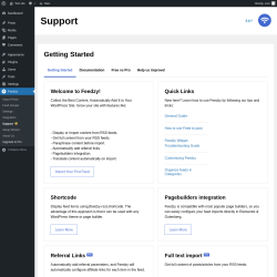 Page screenshot: Feedzy → Support