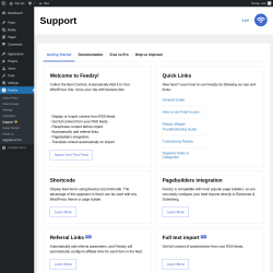 Page screenshot: Feedzy → Support
