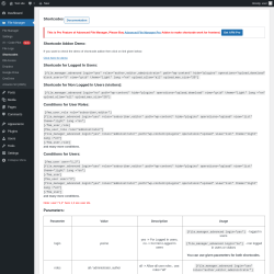 Page screenshot: File Manager → Shortcodes
