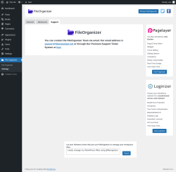 Page screenshot: File Organizer &rarr; Settings &rarr; Support