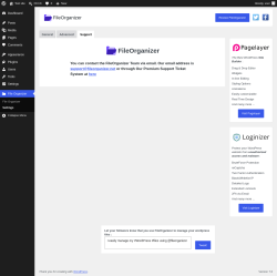 Page screenshot: File Organizer &rarr; Settings &rarr; Support