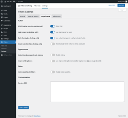 Page screenshot: Filters → Settings → Experimental
