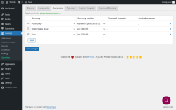 Page screenshot: Invoices → Settings → Currencies