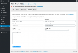 Page screenshot: Wow Plugins → Float Menu → Support