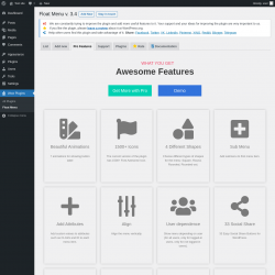 Page screenshot: Wow Plugins → Float Menu → Pro Features