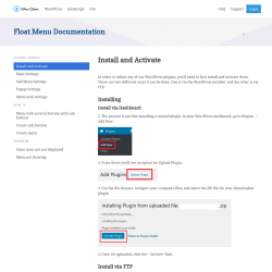 Page screenshot: Wow Plugins → Float Menu → Documentation