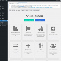 Page screenshot: Wow Plugins → Float Menu → Pro Features