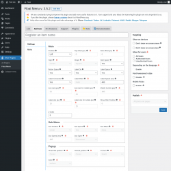 Page screenshot: Wow Plugins → Float Menu → Add new