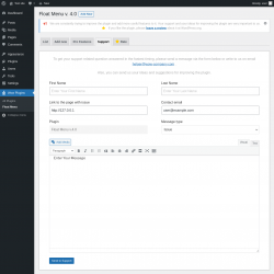 Page screenshot: Wow Plugins → Float Menu → Support