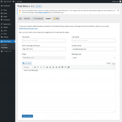 Page screenshot: Wow Plugins → Float Menu → Support