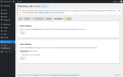 Page screenshot: Wow Plugins → Float Menu Lite → Import/Export