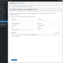 Page screenshot: Wow Plugins → Float Menu Lite → Support