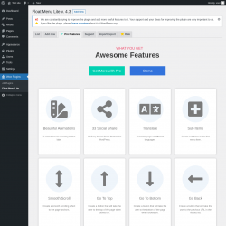 Page screenshot: Wow Plugins → Float Menu Lite →  Pro Features