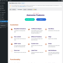 Page screenshot: Wow Plugins → Float Menu Lite →  Pro Features