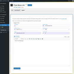 Page screenshot: Wow Plugins → Float Menu Lite → Support