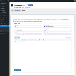 Page screenshot: Wow Plugins → Float Menu Lite → Support
