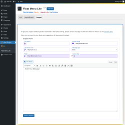 Page screenshot: Wow Plugins → Float Menu Lite → Support
