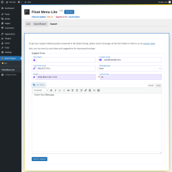 Page screenshot: Wow Plugins → Float Menu Lite → Support