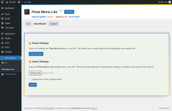 Page screenshot: Wow Plugins → Float Menu Lite → Import/Export