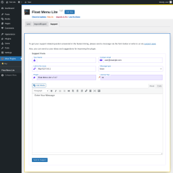 Page screenshot: Wow Plugins → Float Menu Lite → Support