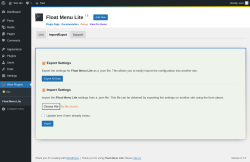 Page screenshot: Wow Plugins → Float Menu Lite → Import/Export