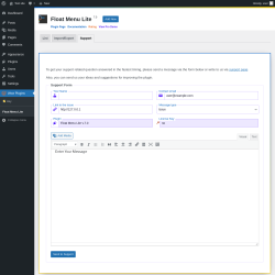 Page screenshot: Wow Plugins → Float Menu Lite → Support