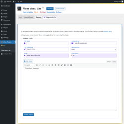 Page screenshot: Wow Plugins → Float Menu Lite → Support