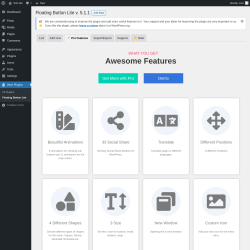 Page screenshot: Wow Plugins → Floating Button Lite →  Pro Features